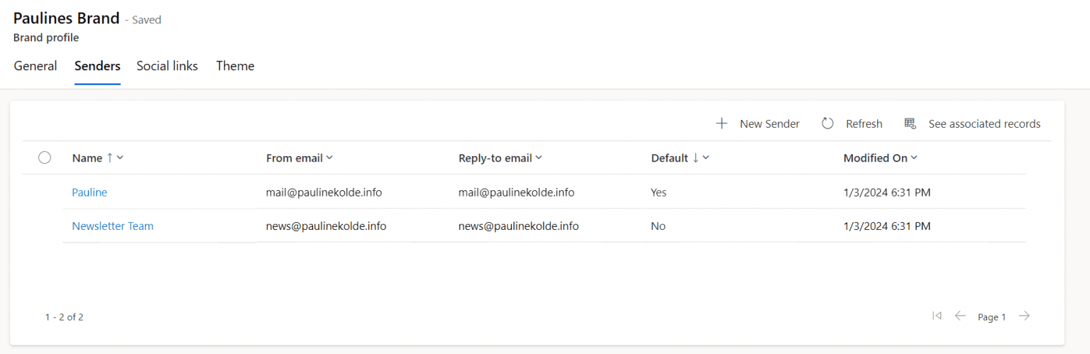 Brand profiles and senders in Customer Insights
