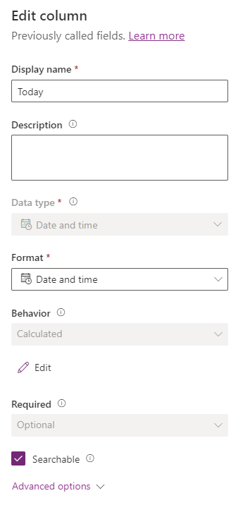 Create field for todays date