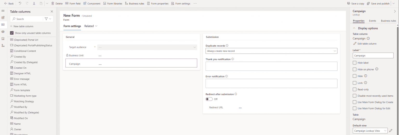 Feld auf Marketing Formular customizen