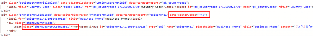 HTML for phone and country code
