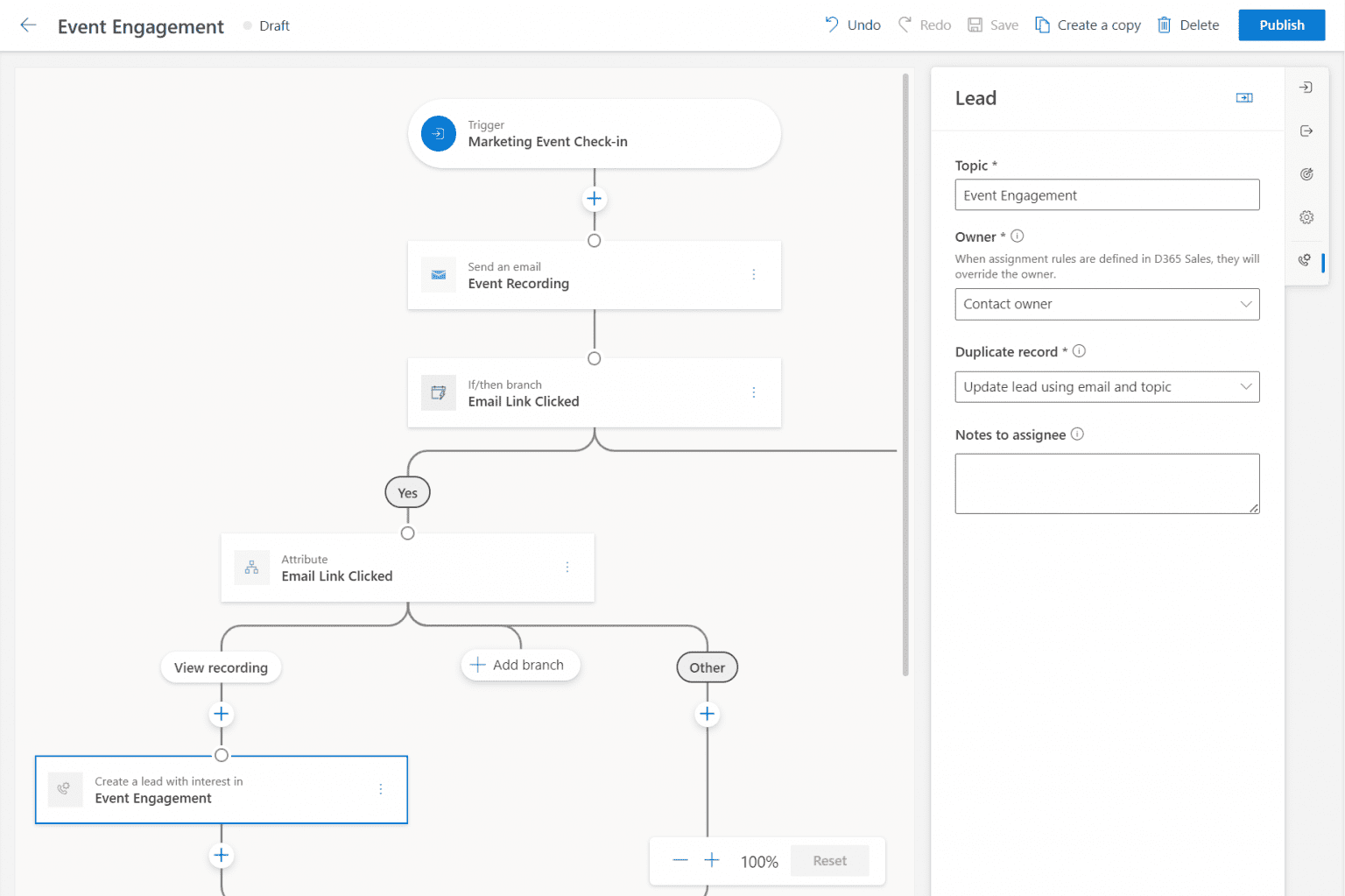 Customer Insights Journey with the element Create leads