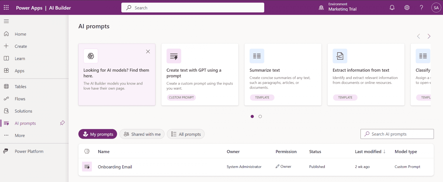 AI Hub in make.powerapps.com