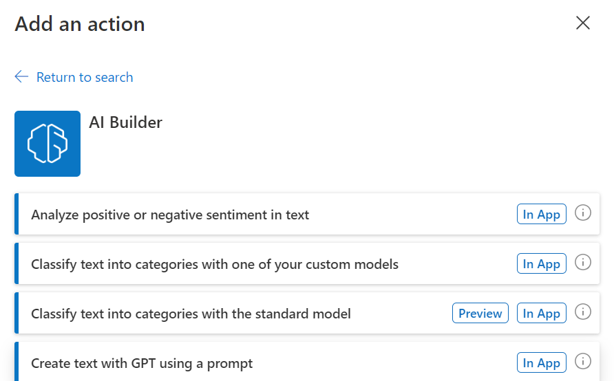 Actions of the AI Builder
