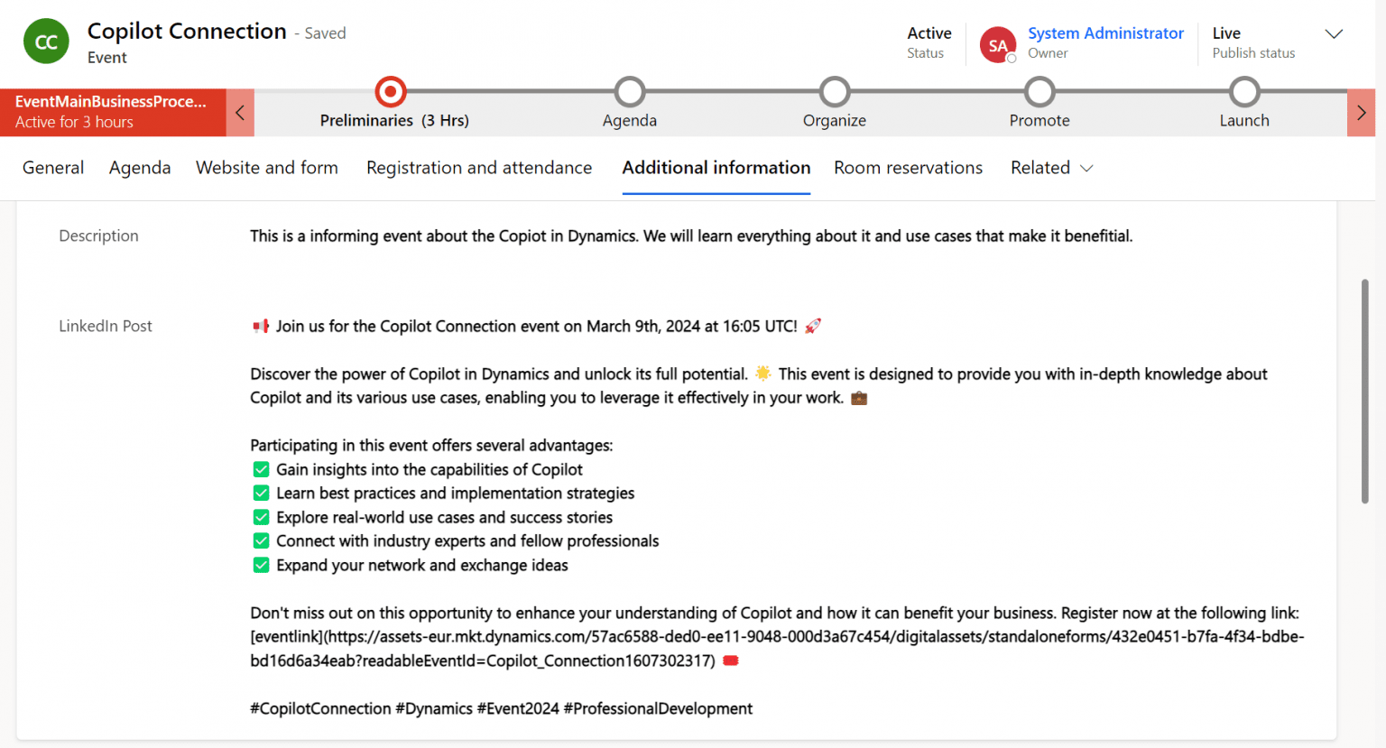 AI generated Text in the event for Customer Insights Journeys