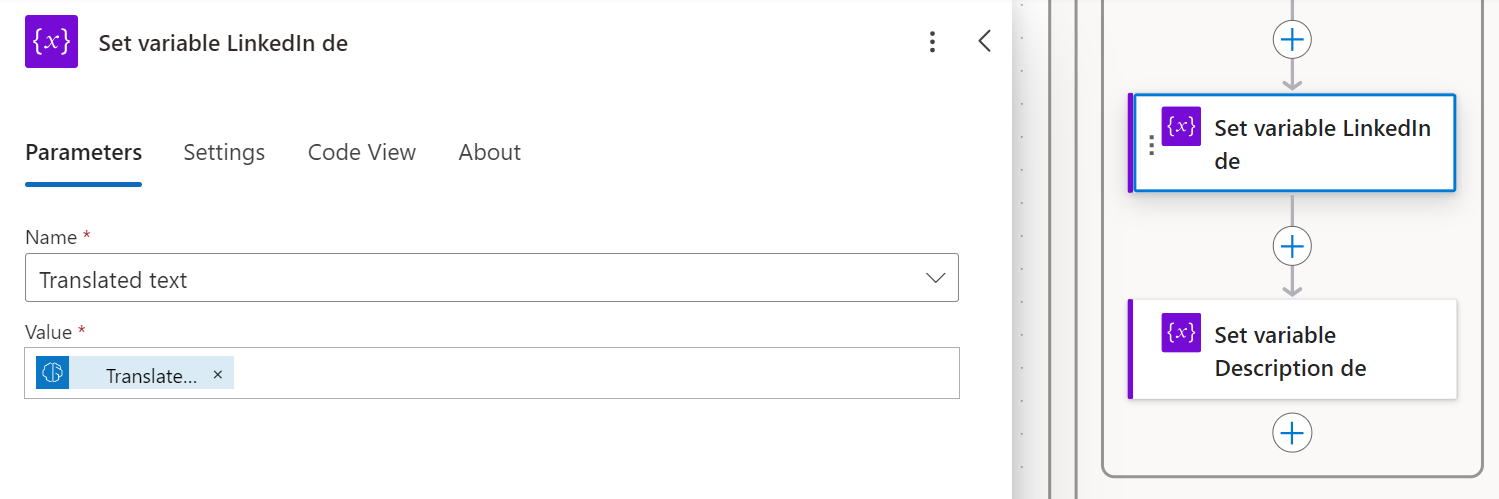 Fill variables with translated text