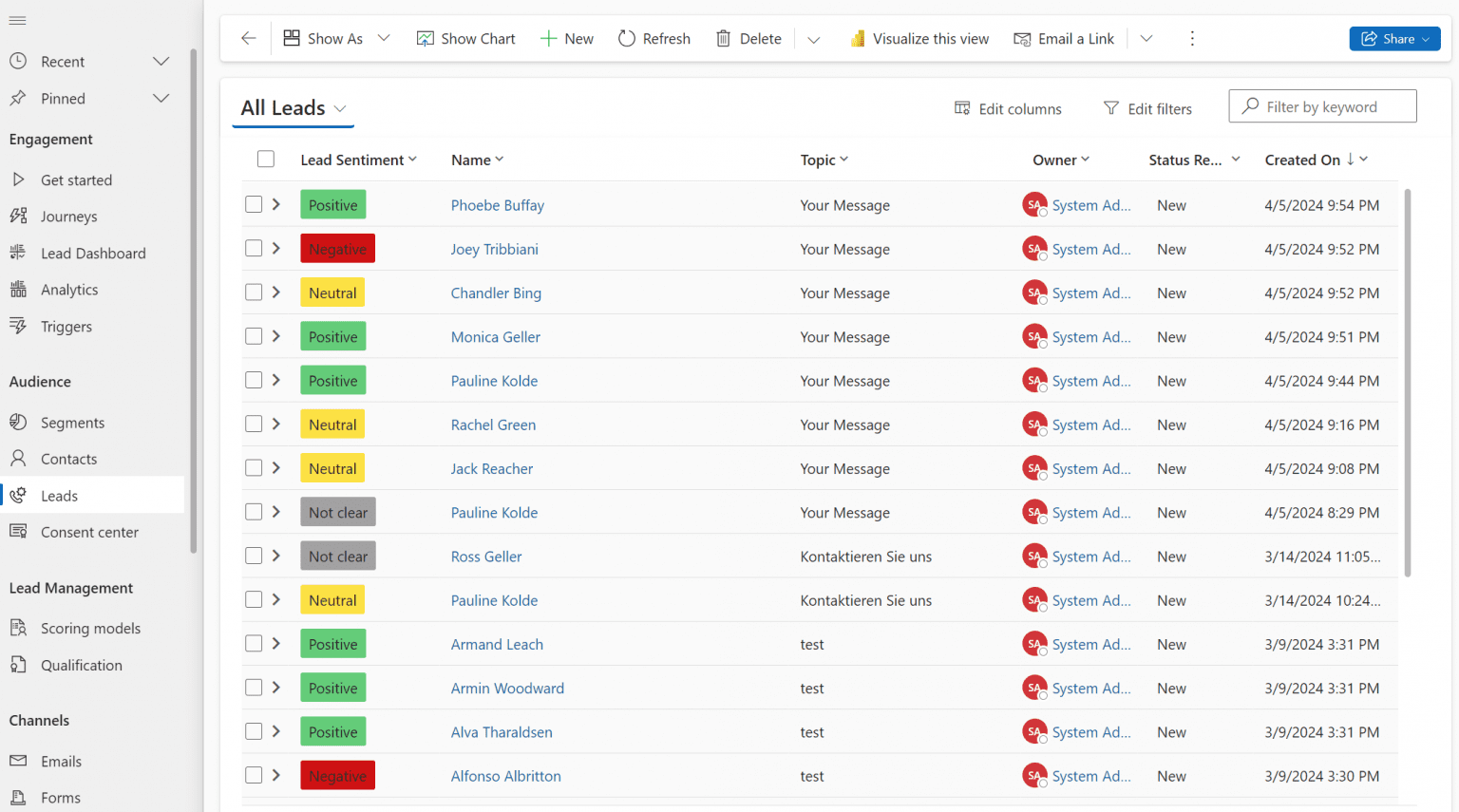 Display sentiment analysis from the AI Builder on the lead