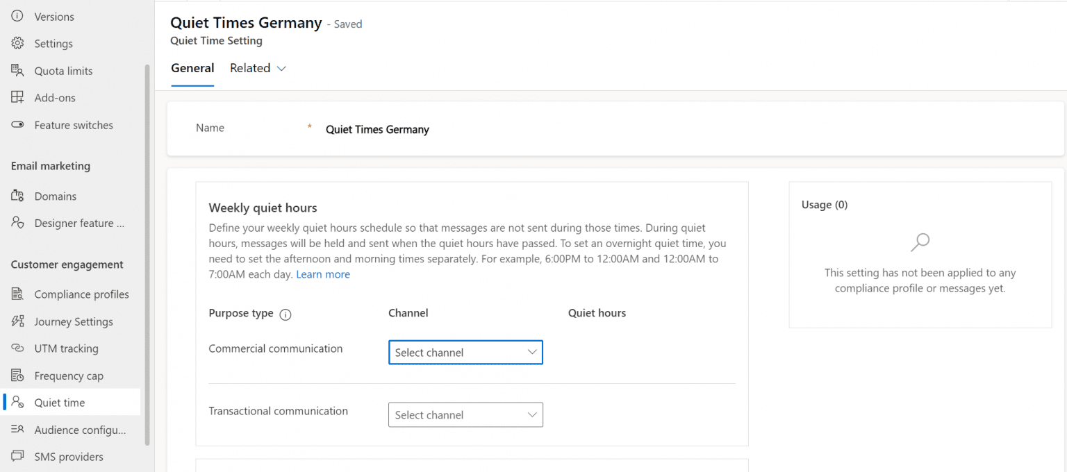 Quiet times settings