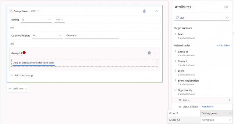 choose attribute group in segments