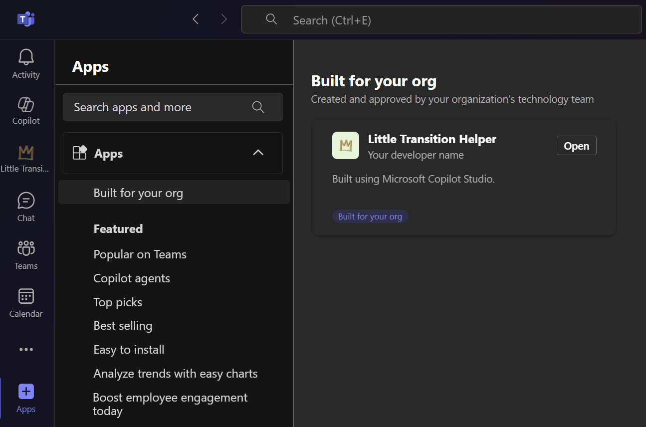 Teams app store with own agent