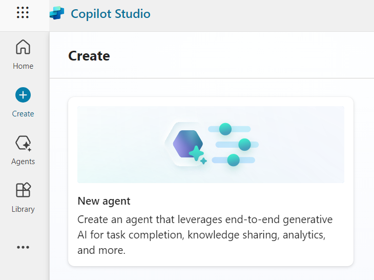 Copilot Studio create new agent screen