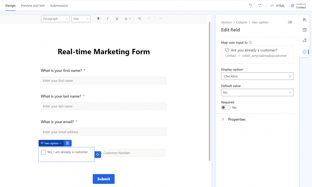 Designer Real-time Marketing forms