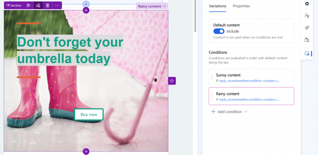 Create personalized and dynamic email for rainy days