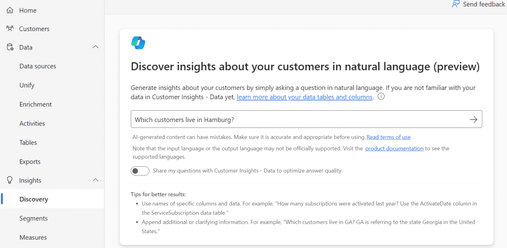 Copilot in Customer Insights Data for segments