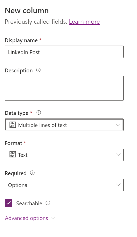 Create field for LinkedIn post for AI in Customer Insights Journeys
